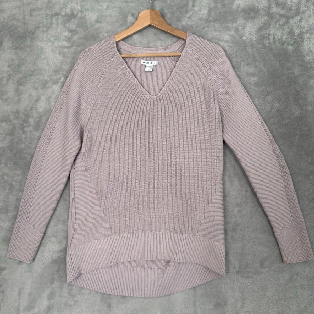 Athleta Hanover Merino V Neck Sweater Shasta Lavender SP Small 159164